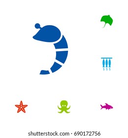 Set Of 6 Seafood Icons Set.Collection Of Smoked, Asteroid, Stingray And Other Elements.