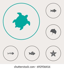 Set Of 6 Seafood Icons Set.Collection Of Fish, Remains, Stingray And Other Elements.