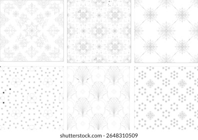 Conjunto de 6 patrones de Vector de damasco sin costuras - Diseños elegantes para aplicaciones de Fondo de pantalla y azulejos