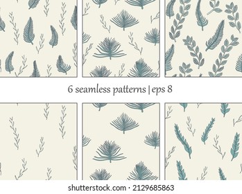 set of 6 seamless floral hand drawn patterns