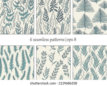 set of 6 seamless floral hand drawn patterns