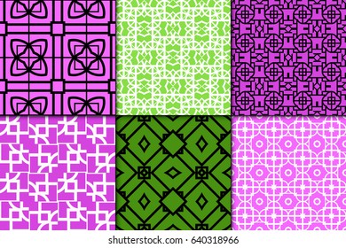 set of 6 Seamless geometric ornament. vector illustration. for invitation, background, wallpaper