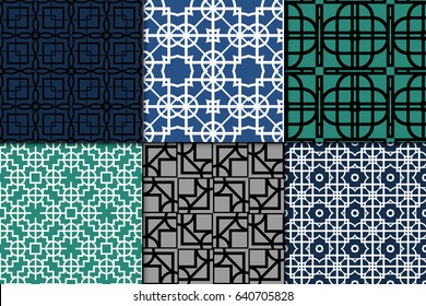 set of 6 Seamless geometric ornament. vector illustration. for invitation, background, wallpaper