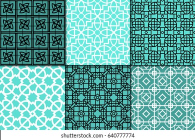 set of 6 Seamless geometric ornament. vector illustration. for invitation, background, wallpaper