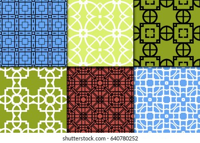 set of 6 Seamless geometric ornament. vector illustration. for invitation, background, wallpaper