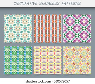 Set of 6 seamless geometric patterns with repeating texture for Wedding, Bridal, Valentine's day or Birthday Invitations, fabric or paper print. Vector collection