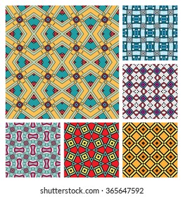 Set of 6 seamless geometric patterns with repeating texture for Wedding, Bridal, Valentine's day or Birthday Invitations, fabric or paper print. Vector collection
