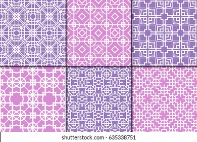 set of 6 seamless geometric patterns . Texture for invitations, design wallpaper, pattern fills, . Vector illustration.