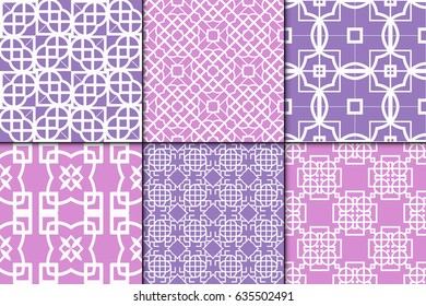 set of 6 seamless geometric patterns . Texture for invitations, design wallpaper, pattern fills, . Vector illustration.