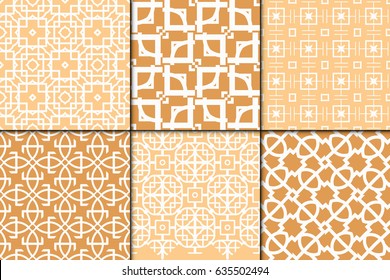 set of 6 seamless geometric patterns . Texture for invitations, design wallpaper, pattern fills, . Vector illustration.