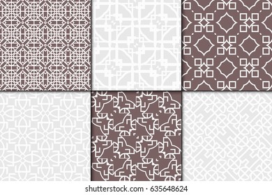 set of 6 seamless geometric patterns . Texture for invitations, design wallpaper, pattern fills, . Vector illustration.