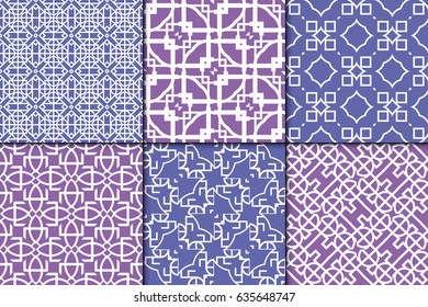 set of 6 seamless geometric patterns . Texture for invitations, design wallpaper, pattern fills, . Vector illustration.
