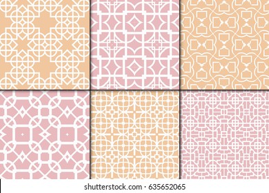 set of 6 seamless geometric patterns . Texture for invitations, design wallpaper, pattern fills, . Vector illustration.
