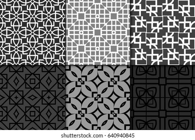 set of 6 seamless geometric patterns. Texture for holiday cards, invitations, design wallpaper
