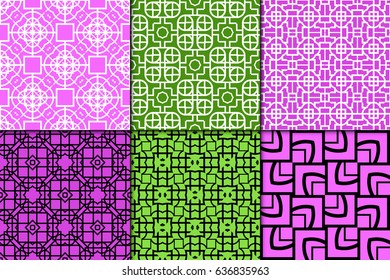 set of 6 Seamless geometrical pattern. vector illustration. For design, wallpaper, background fills, wrapping