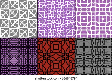 set of 6 Seamless geometrical pattern. vector illustration. For design, wallpaper, background fills, wrapping