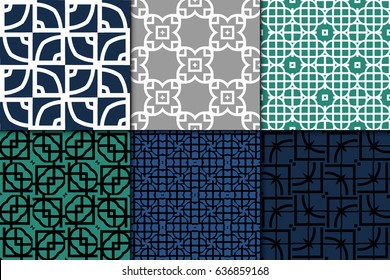 set of 6 Seamless geometrical pattern. vector illustration. For design, wallpaper, background fills, wrapping