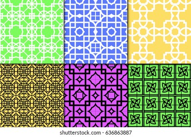 set of 6 Seamless geometrical pattern. vector illustration. For design, wallpaper, background fills, wrapping