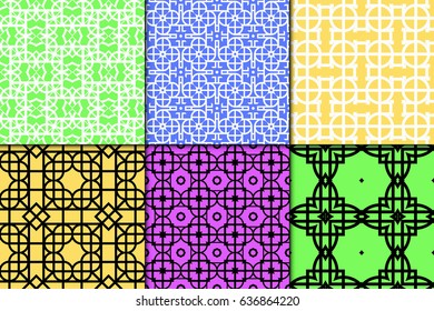 set of 6 Seamless geometrical pattern. vector illustration. For design, wallpaper, background fills, wrapping
