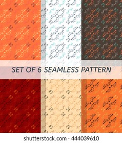 Set of 6 seamless pattern with hand-drawn woman's accessories.