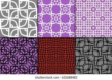 set of 6 seamless pattern. Simple repaeting backgroung. Geometric texture. Vector