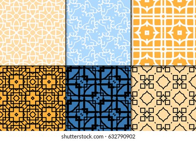 set of 6 seamless pattern. Simple repaeting backgroung. Geometric texture. Vector