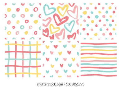 Set with 6 seamless patterns in pastel colors.
