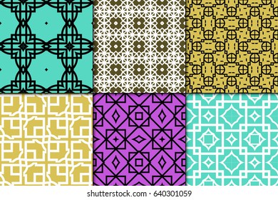 set of 6 seamless vector patterns. Geometric pattern of lines and shapes. Modern design for backgrounds, wallpaper, invitations, wrapping