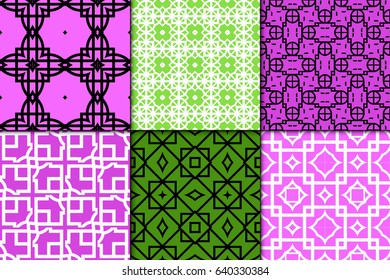 set of 6 seamless vector patterns. Geometric pattern of lines and shapes. Modern design for backgrounds, wallpaper, invitations, wrapping