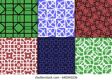 set of 6 seamless vector patterns. Geometric pattern of lines and shapes. Modern design for backgrounds, wallpaper, invitations, wrapping