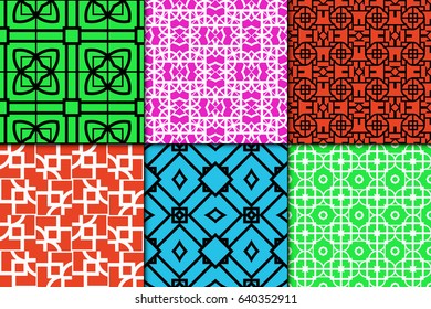 set of 6 seamless vector patterns. Geometric pattern of lines and shapes. Modern design for backgrounds, wallpaper, invitations, wrapping