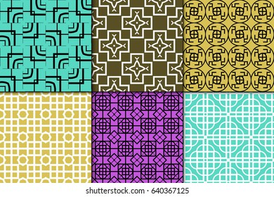 set of 6 seamless vector patterns. Geometric pattern of lines and shapes. Modern design for backgrounds, wallpaper, invitations, wrapping