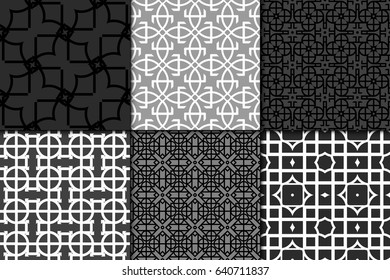 set of 6 seamless vector patterns. Geometric pattern of lines and shapes. Modern design for backgrounds, wallpaper, invitations, wrapping