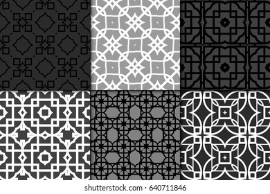 set of 6 seamless vector patterns. Geometric pattern of lines and shapes. Modern design for backgrounds, wallpaper, invitations, wrapping