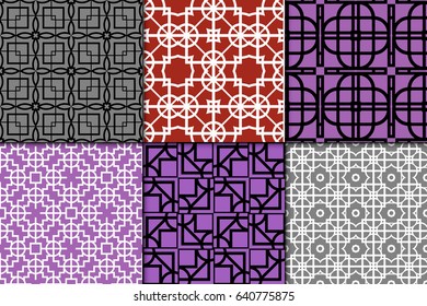 set of 6 seamless vector patterns. Geometric pattern of lines and shapes. Modern design for backgrounds, wallpaper, invitations, wrapping