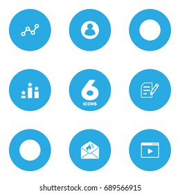 Set Of 6 Search Icons Set.Collection Of Resulting, Author Rights, Announcement And Other Elements.