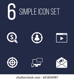 Set Of 6 Search Icons Set.Collection Of Movie, Responsive, Click And Other Elements.