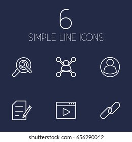 Set Of 6 Search Outline Icons Set.Collection Of Guest, Blogging, Url And Other Elements.