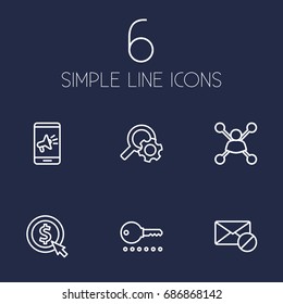 Set Of 6 Search Outline Icons Set.Collection Of Block, Stock Exchange, Mobile And Other Elements.