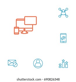 Set Of 6 Search Outline Icons Set.Collection Of Stock Exchange, Columns, Guest And Other Elements.