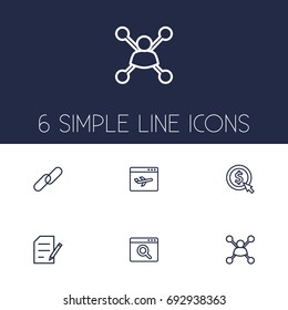 Set Of 6 Search Outline Icons Set.Collection Of Application Analytics, Copyright, Stock Exchange And Other Elements.