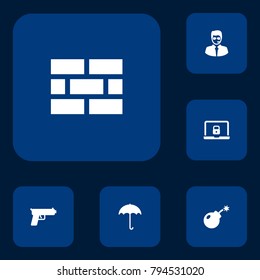 Set of 6 security icons set. Collection of gun, umbrella, special forces and other elements.