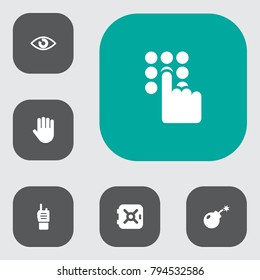 Set of 6 security icons set. Collection of password, vault, ratio and other elements.