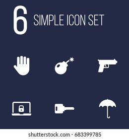 Set Of 6 Security Icons Set.Collection Of Insurance, Notebook, Shot And Other Elements.