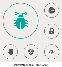 Set Of 6 Security Icons Set.Collection Of Virus, Key, Protection And Other Elements.