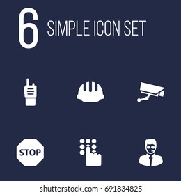 Set Of 6 Security Icons Set.Collection Of Camera, Keypad, Sign And Other Elements.