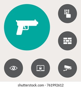 Set Of 6 Security Icons Set.Collection Of Notebook, Surveillance, Firewall And Other Elements.