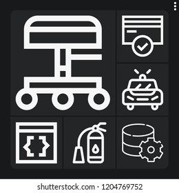 Set of 6 security outline icons such as credit card, police car, seat, fire extinguisher, data storage