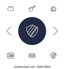 Set Of 6 Security Outline Icons Set.Collection Of Dynamite, Firewall, Safe And Other Elements.
