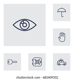 Set Of 6 Security Outline Icons Set.Collection Of Hand , Siren , Safe Elements.